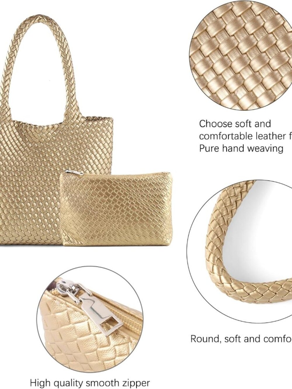 Hand Woven Bag Tote BagS For Women Top Handle Shoulder Vegan Leather Large Trave - Picture 4 of 6
